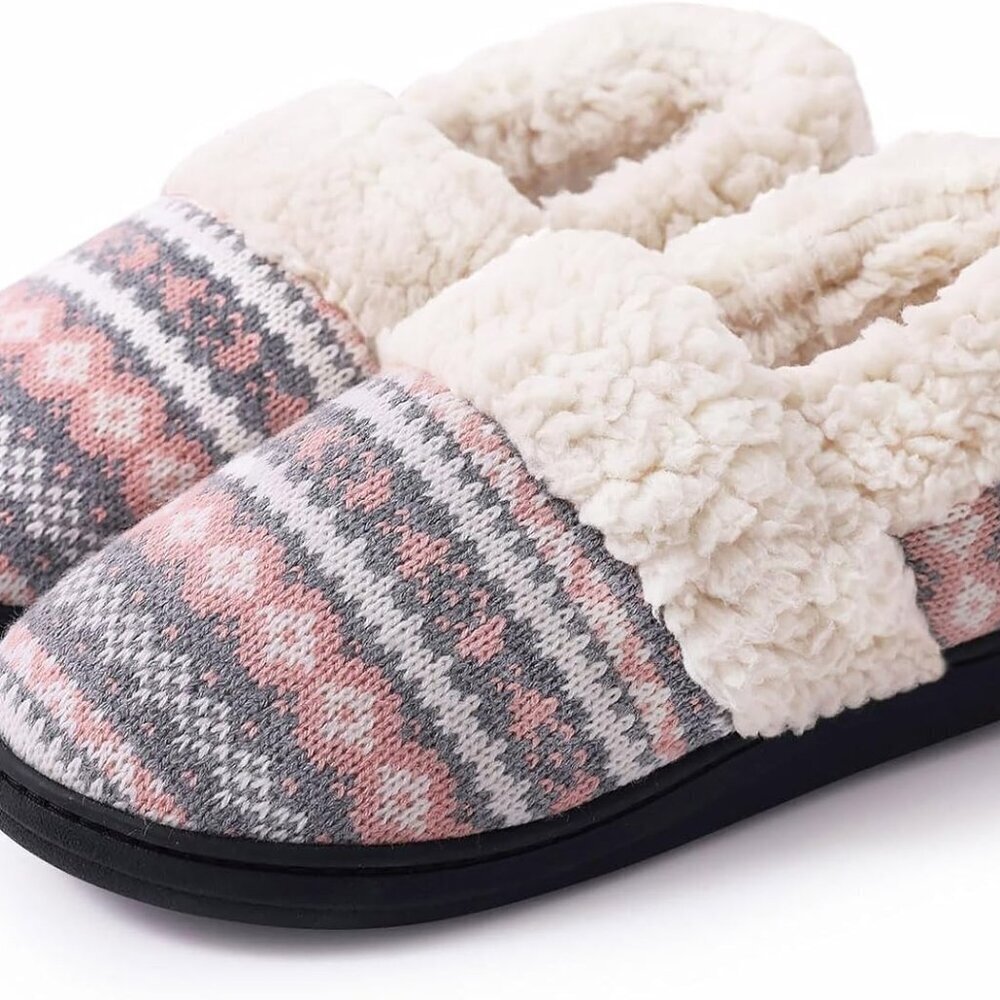 Women's Fuzzy Memory Foam Slippers Knit Winter Indoor Outdoor House Shoes